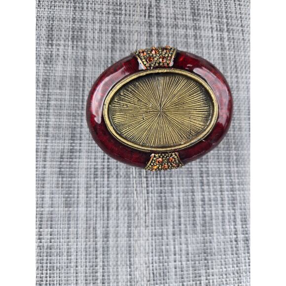 Red Vintage Amber Jeweled Oval Trinket Box Bow  Magnetic Closure - Picture 8 of 11